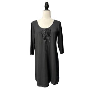 Eileen Fisher Petite Large Black Ruffle Front Stretch Knit Dress Tunic